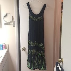 Smocked embroidered black & green dress